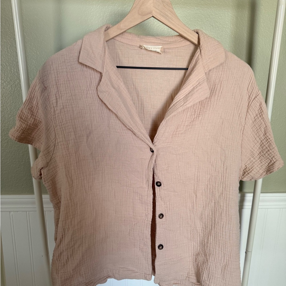 Altar'd State Short Sleeve Button Front Top in Blush Pink - Picture 5 of 7